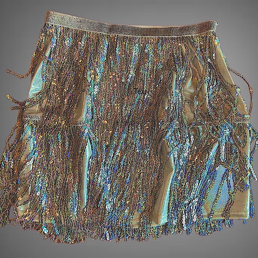 *NWT* Silver Holographic Fringe Skirt Sz Small